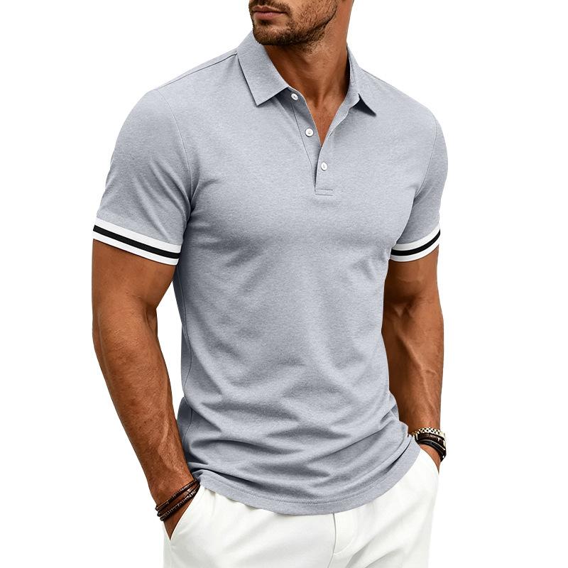 Herren Kurzarm Poloshirt Klassische Passform Button-Down-Kragen Lässiges Sommeroberteil mit gestreiftem Ärmeldetail
