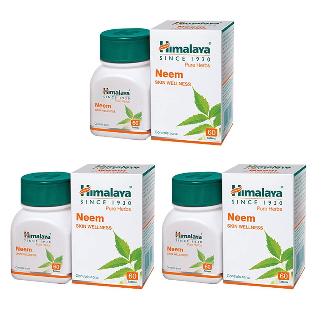 Himalaya 3 x Neem Skin Wellness Tablets For Clear Skin & Detox Support, 60 Count Each Herbal Supplement | Total 180 Tablets