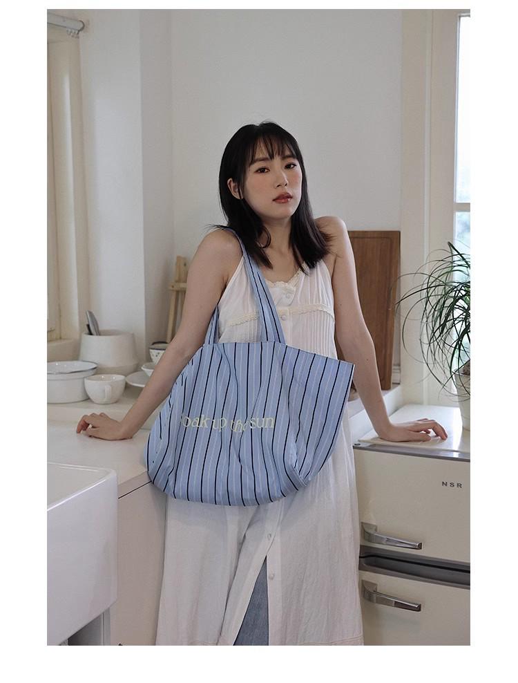 

Полосатая холщовая сумка-тоут в корейском стиле — женская вместительная, универсальная сумка для поездок на работу и повседневного использования