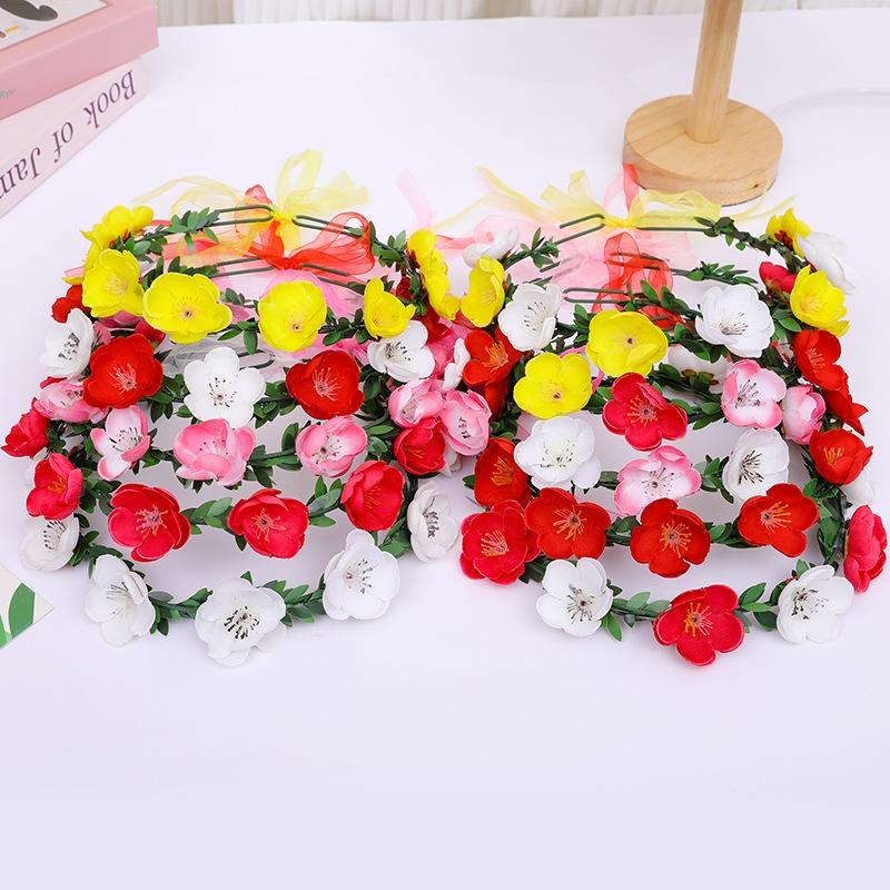 Flower Crown Headband For Women Girls Adjustable Floral Hair Wreath With Ribbon Boho Flower Headpiece Wedding Festival Party