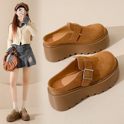Women's Thick Bottom Half Slippers Spring Closed Toe Belt Buckle Heightened Breathable Casual Outdoor Slippers