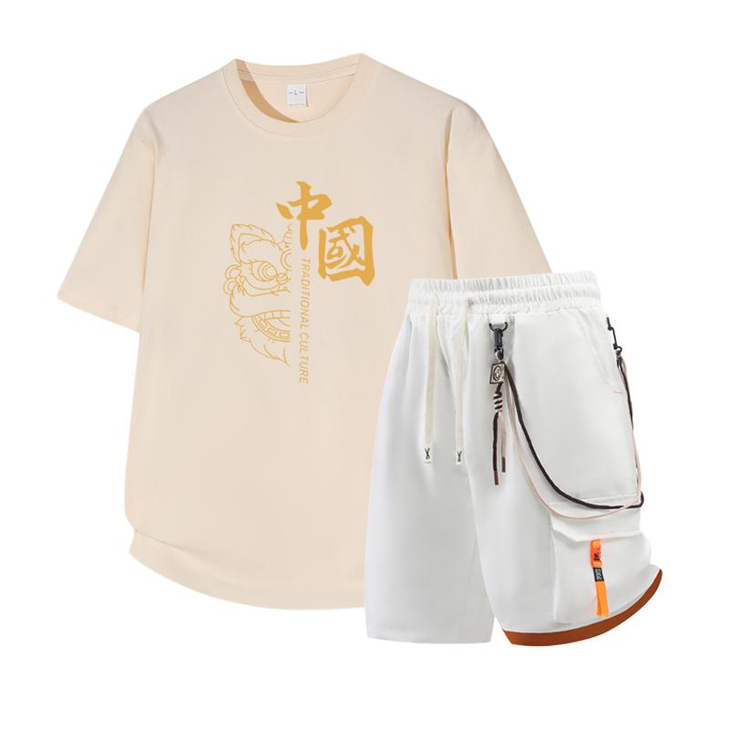 Men's Short Sleeved Set Summer Short Sleeved Slim Fit Upper Garment Men's Two-piece Set