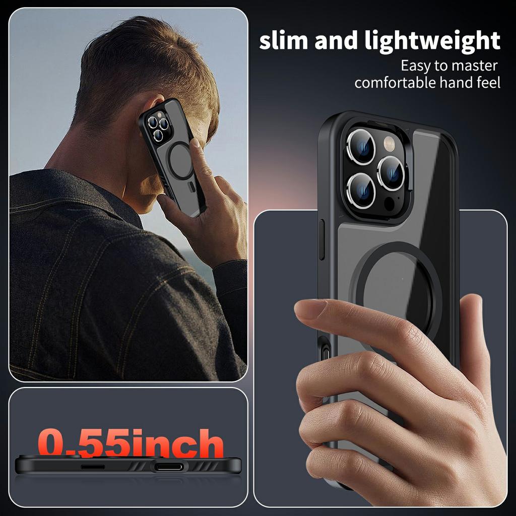 For iPhone 16 Pro Case Compatible with MagSafe Transparent PC+TPU Anti-Slip Phone Cover