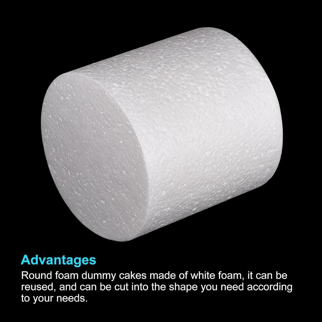 MECCANIXITY Round Foam Cake Dummy 4 Inch x 4 Inch Circle Dummy Cake Set for Wedding Cakes, Birthday Cakes, Crafts, and Window Displays 2 Pack