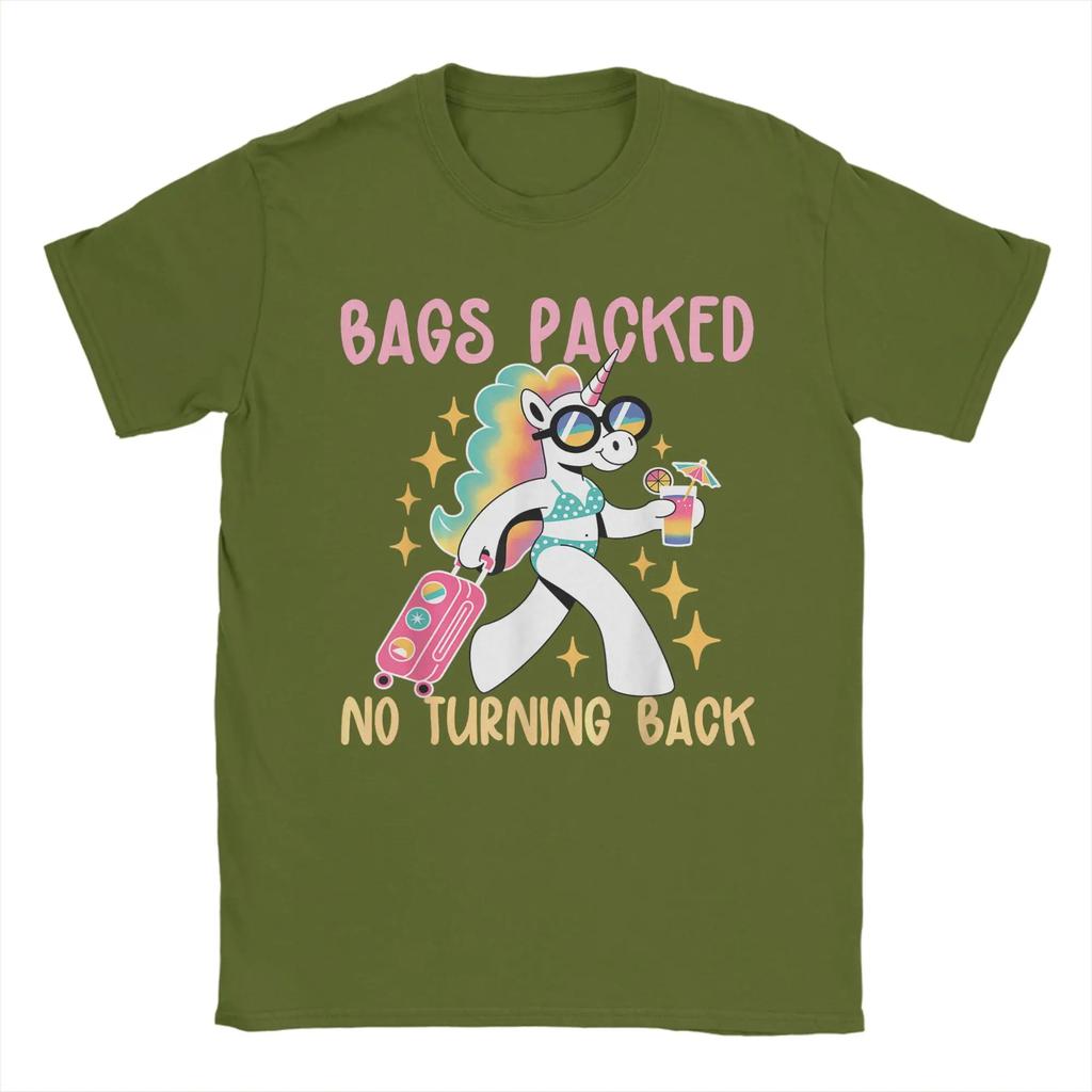 Bags Packed No Turning Back Funny Unicorn Summer Vacation T-Shirt Summer  Cotton T-Shirts Short Sleeve Top Tees