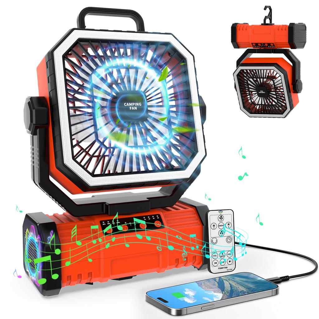 Camping Fan 20000mAh Battery Powered Fan Rechargeable 4 Speeds with LED Lantern - Hanging Portable Outdoor Cold Fan Tent Fans