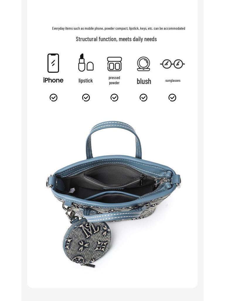 Trendy Women's Washed Denim Shoulder Crossbody Tote Bag