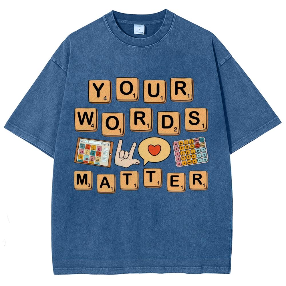 Yellow Letter Print Women's T-Shirt Loose Wash Oversized Crew Neck Cotton Short Sleeve American Retro Top Tee