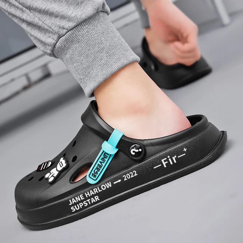 Fashion Summer Shoes Men Women Sandal Clogs Mules Non-slip Thick-soled Beach Soft-soled Baotou Slippers Cartoon Trend Baotou Female