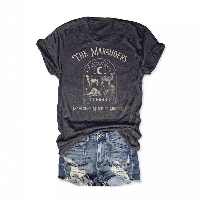 

European and American Summer Women s Printed Round Neck Short-Sleeve Casual T-Shirt L