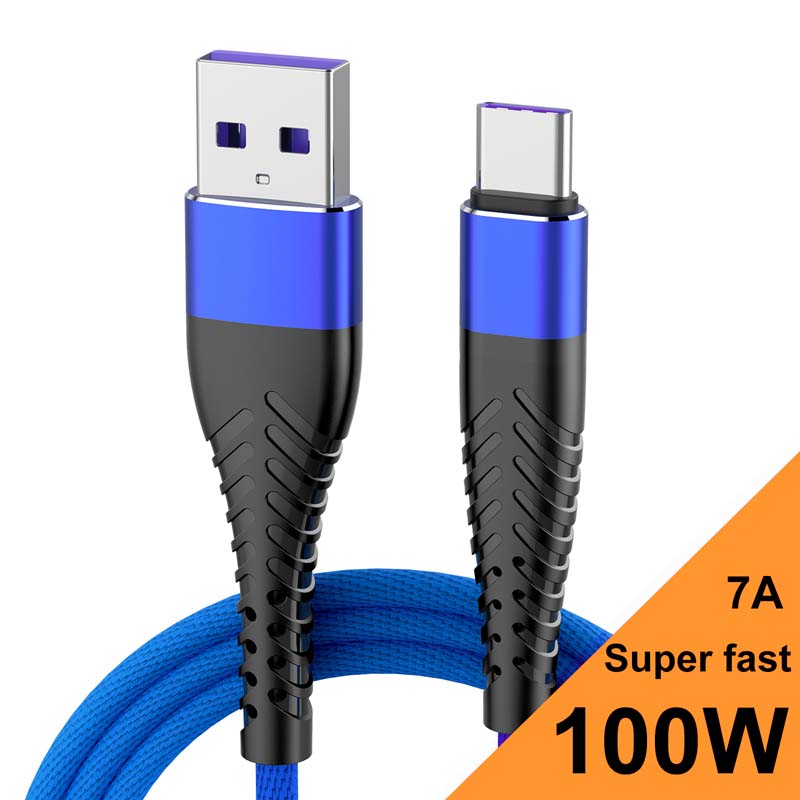 

100W 7A USB Fast Charging Data Cable Mobile Phone Type C Quick Charge 3.0 Wire Nylon Braid Cord For Samsung Huawei Xiaomi Redmi 0.25m синий