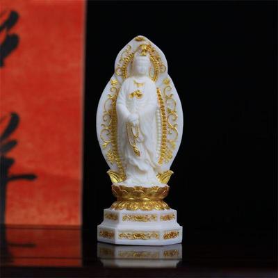 Estatua de Bodhisattva Guanyin de Marfil Sintético Budismo Chino Decoración Feng Shui Hogar Adorno de Altar Budista