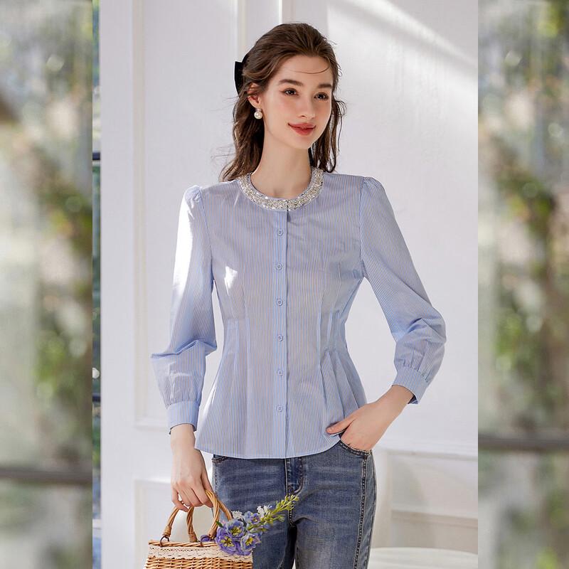 Bailuyu Women s Slim Fit Long Sleeve Striped Shirt S