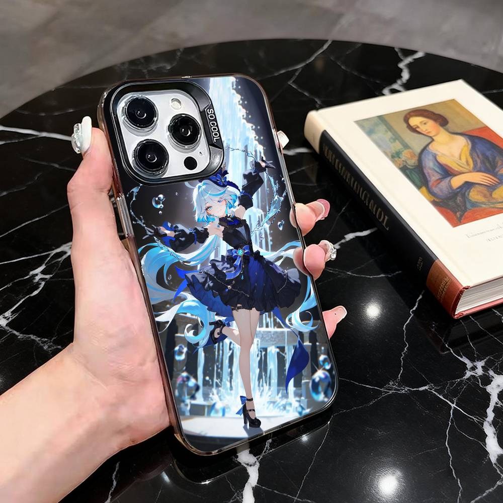 G-Genshin roztomilý F-Furina I-Impact-fgi Pouzdro na telefon Pro iPhone 17,16,15,14,13,12,11 Plus,Pro Max,XS,Barevný stříbrný černý kryt