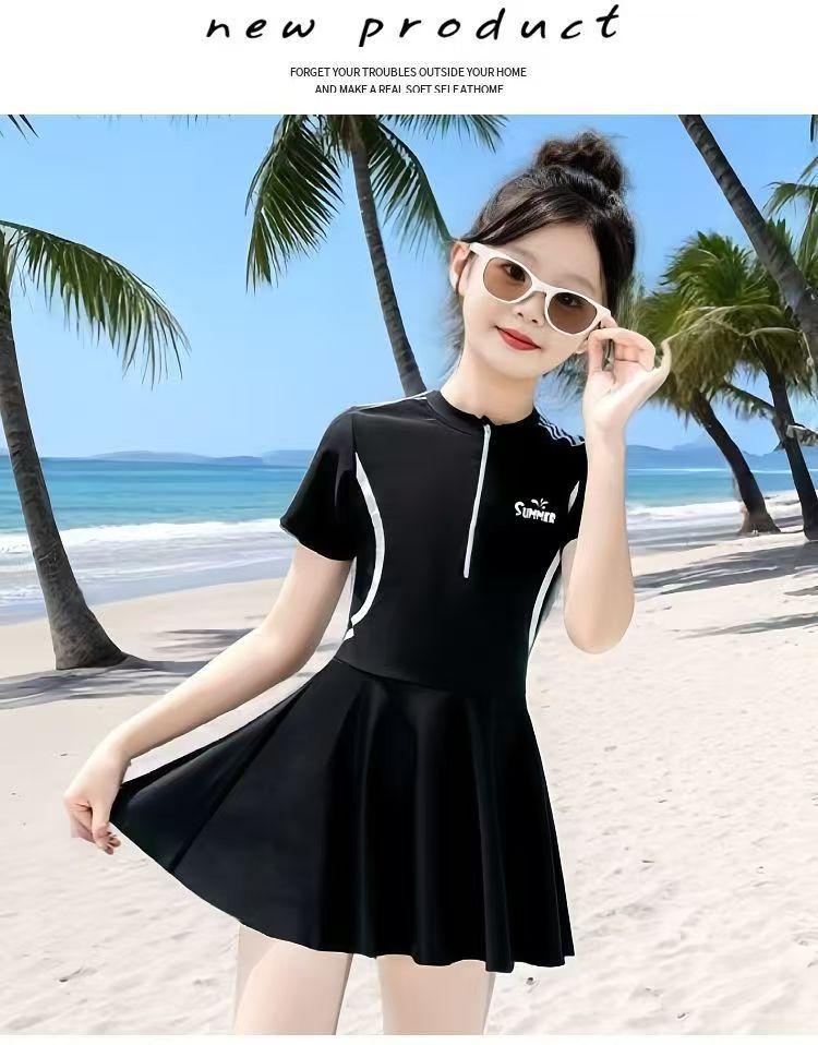 Dziecięcy Kostium Kąpielowy Dziewczęcy Jednoczęściowy Sportowy Styl Spódniczki Prosty i Codzienny Duże Dzieci Wakacje na Plaży Gorące Źródła Kostium Kąpielowy