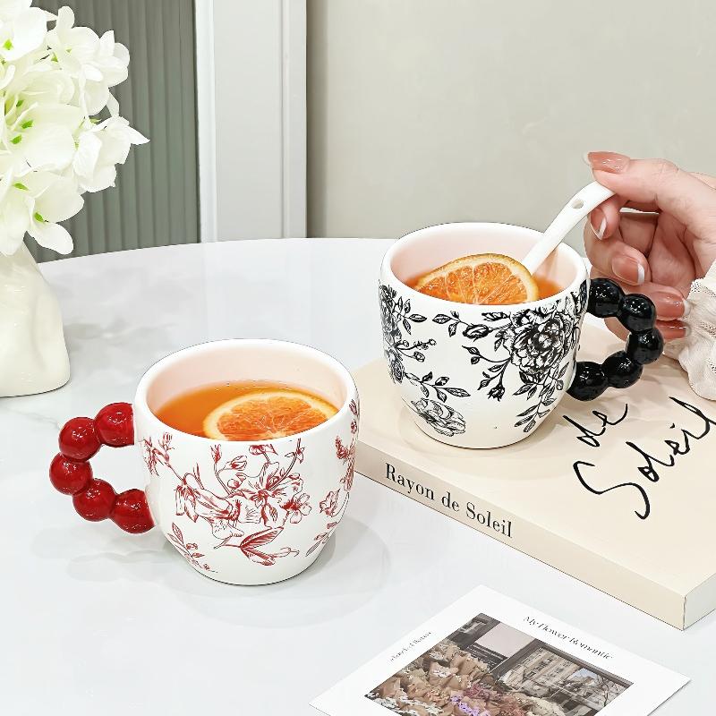 Retro Flowery Creative Ceramic Mug Home Cup Office Coffee Cup Breakfast Afternoon Tea Cup Living Room Desktop Drinking Utensils