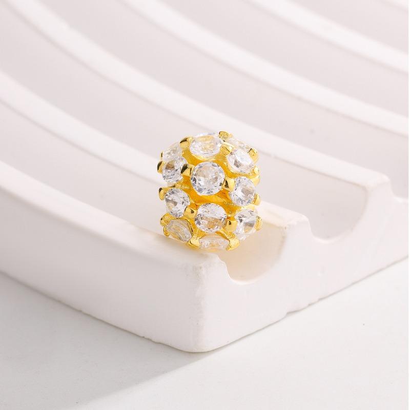 Panjia White Copper Silver-plated Pendant Pink Five-leaf Petals Gold Rose Beaded DIY Bracelet Accessories Fashion