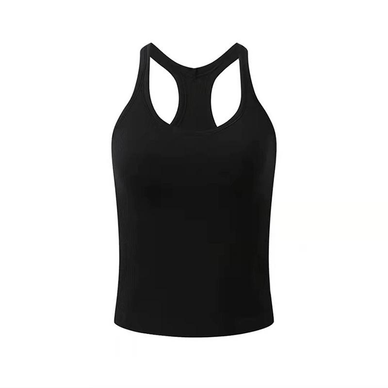 Women's Ribbed Quick-Dry Racerback Sports Tank with Padded Cups for Running and Yoga