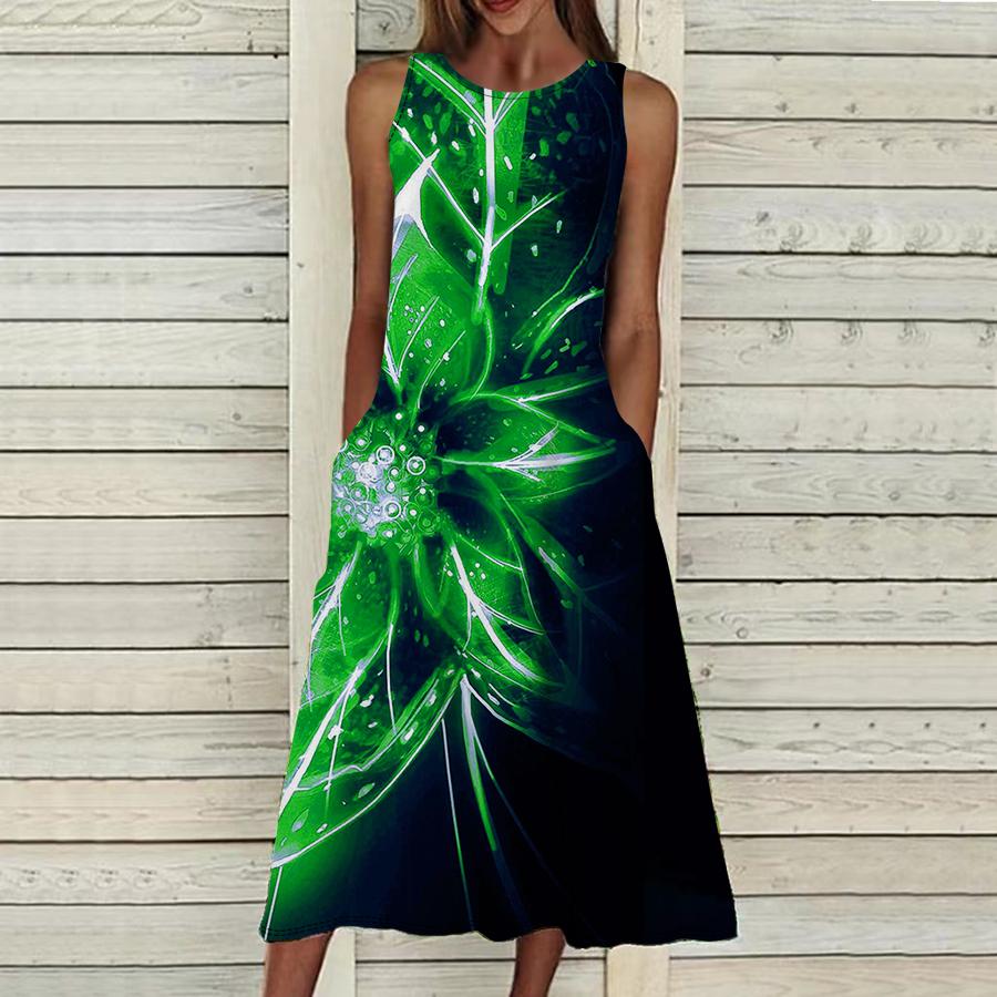 

Летнее модное сексуальное платье без рукавов, мягкое повседневное платье с 3D светящимся цветочным принтом, платье на бретельках без рукавов, летнее платье на подтяжках