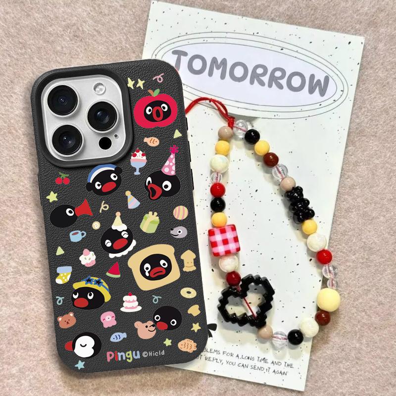 Case For Redmi Note 14 4G 13 12 PRO 5G Plus 11S 13C 14C 12C 12 13 A5 A3 Bracelet Chain Cute Pingu PU Leather Cover