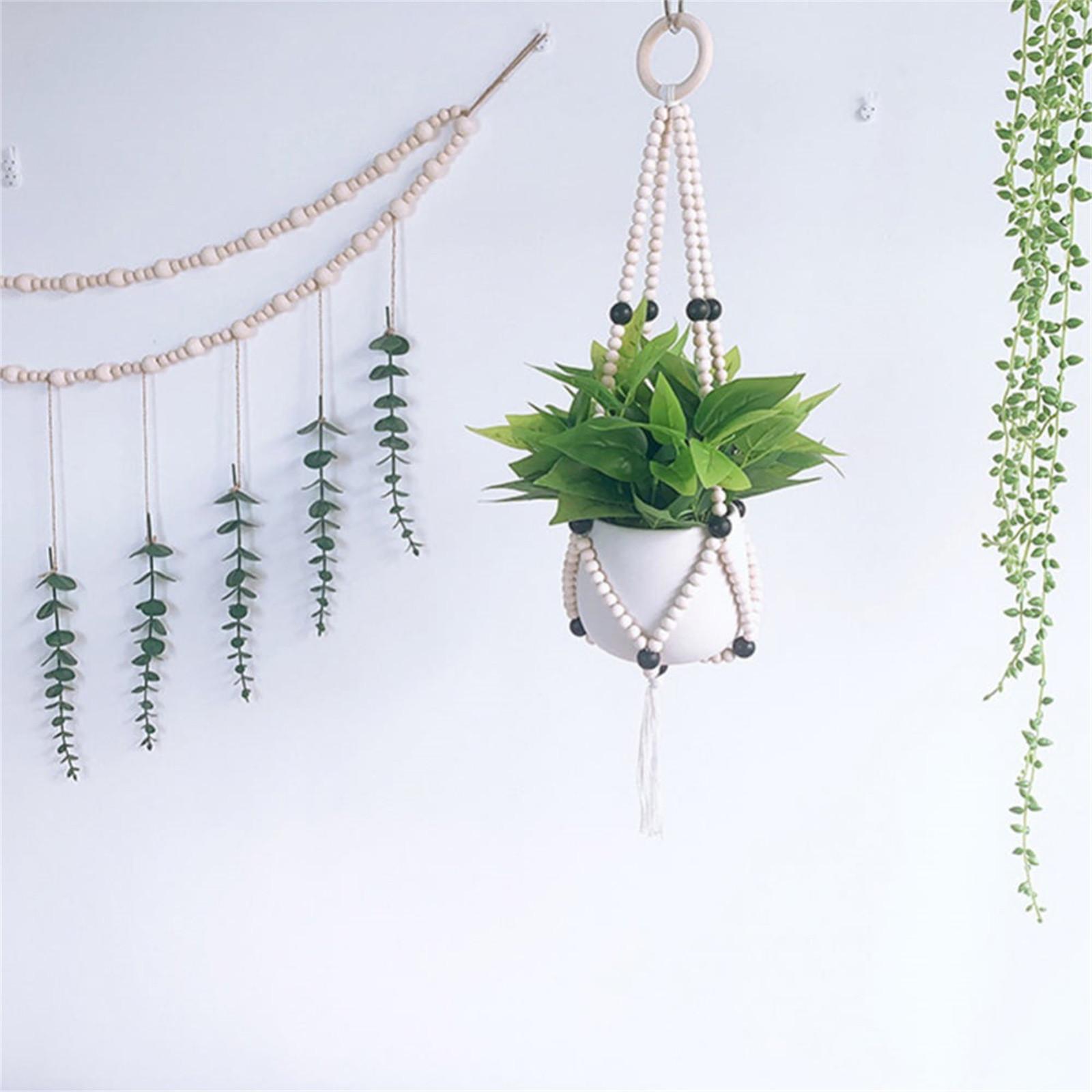 

Вішалка для рослин макраме, тримач для рослин ручної роботи з дерев’яними намистинами, домашній декор для приміщень на вулиці One Size