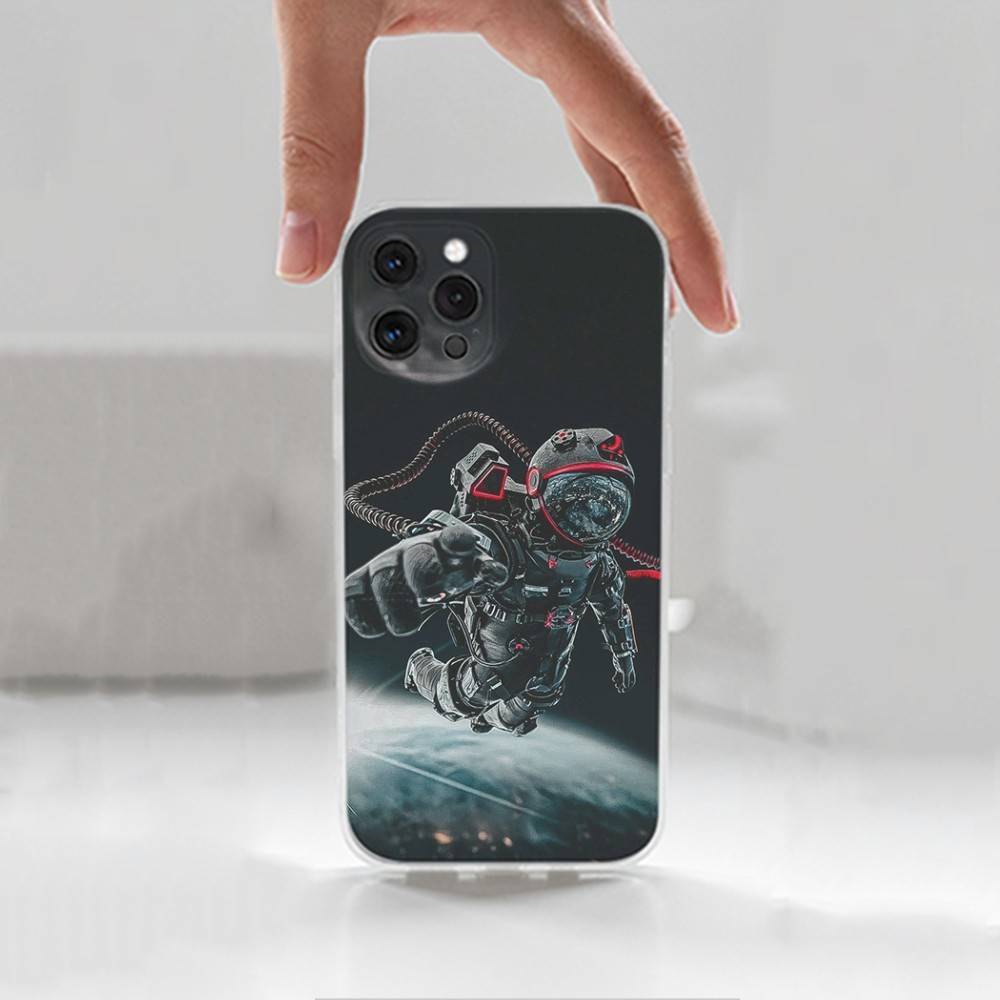 Universe Art Astronaut Phone Case For iPhone 14,13,12,11,17,16,15,Pro,Max,Plus,X,XS,XR,SE,Mini Transparent Soft Cover