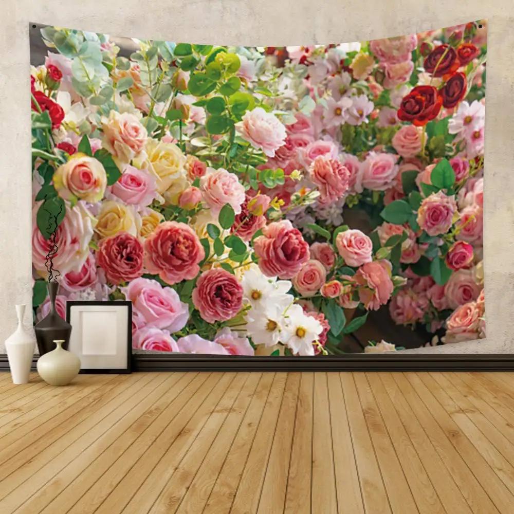 Red Rose Flower Plant Tapestry Botanical Nature Red and Black Tapestry for Bedroom Living Room Wall Decor