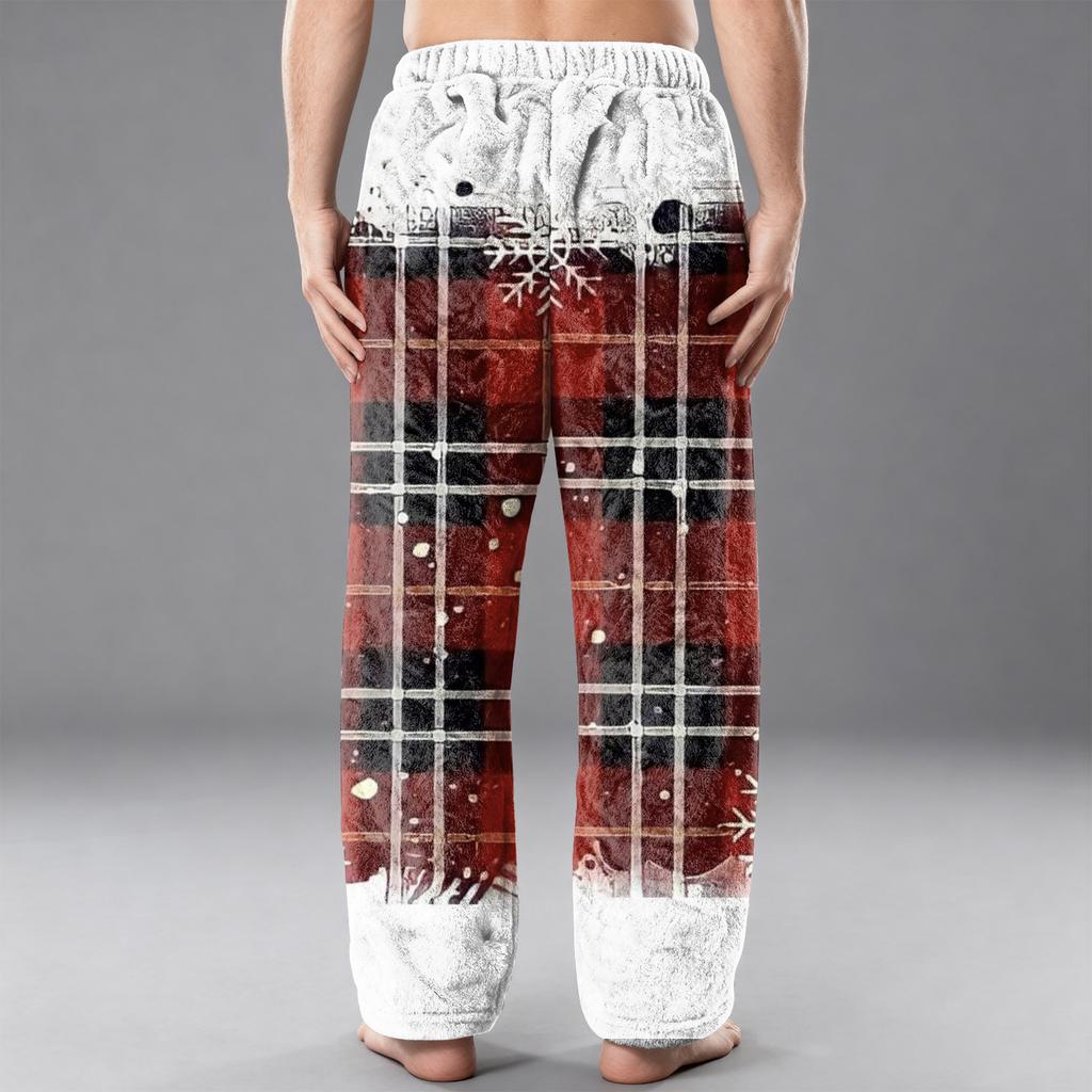 Men's Flannel Pocket Casual Pants, Printed Pocket Casual Pants, Home Sleeping Pants
