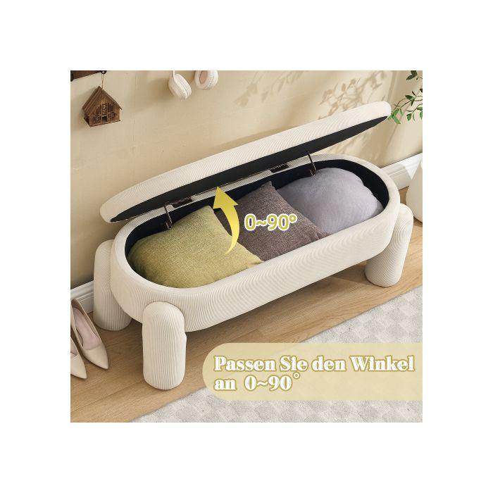 Banc de rangement - MUVOE - Beige - Tissu de velours côtelé - 104x36x15 cm - Antidérapant