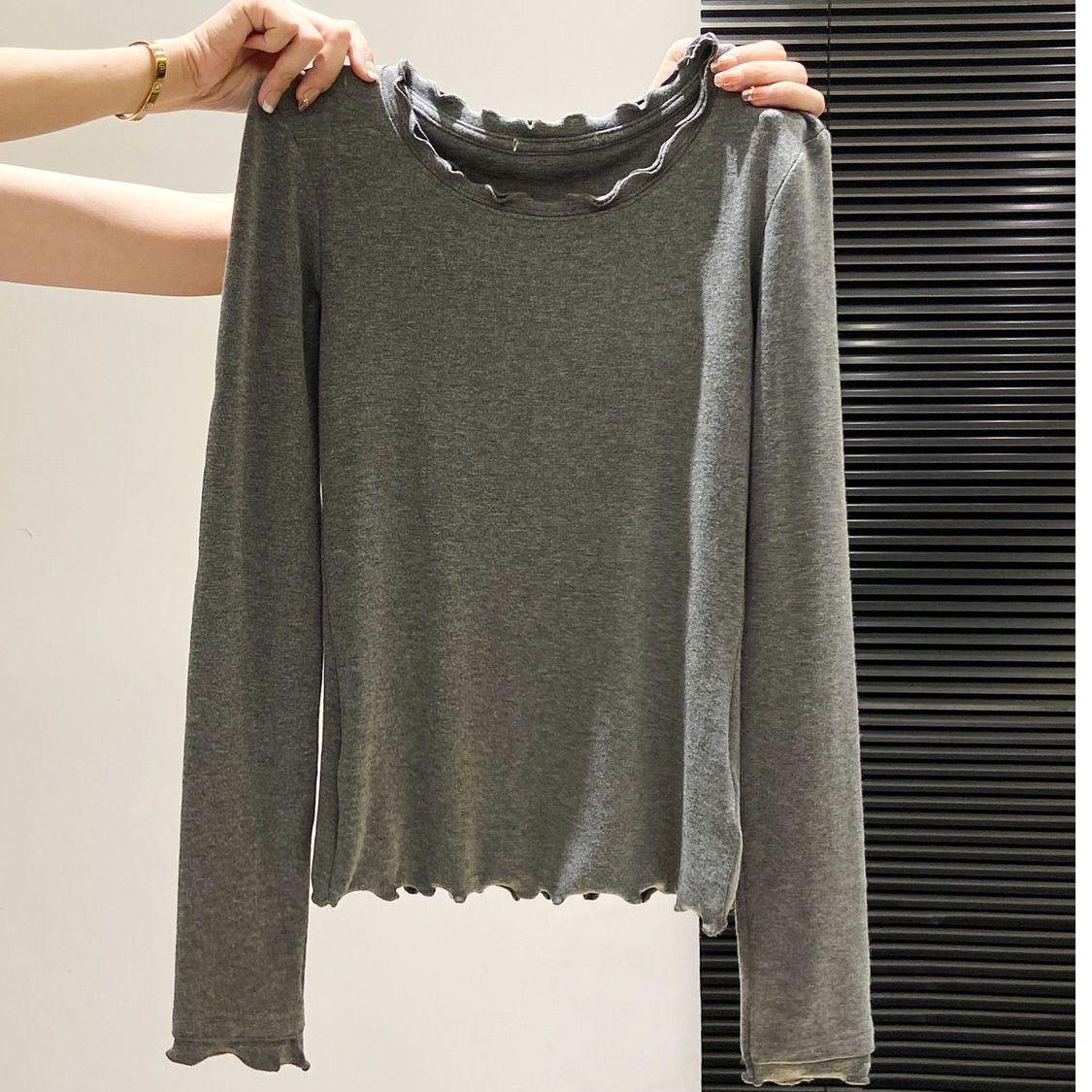 

Korean Style White Ruffle Long Sleeve Slimming T-shirt - Casual Layering Top for Women, Autumn/Winter Double Extra Large сірий колір