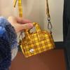 2025 new yellow plaid mini messenger bag earphone bag change bag spring and summer cute ins women's handbag tide