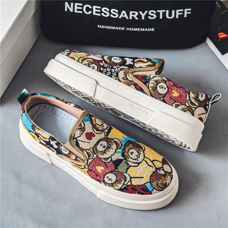 Fashion Luxury Loafers Man Platform Canvas Shoes Fashion Bear Print Casual Men Shoes Design Autumn Classic Slip-on Shoes Men Espadrilles