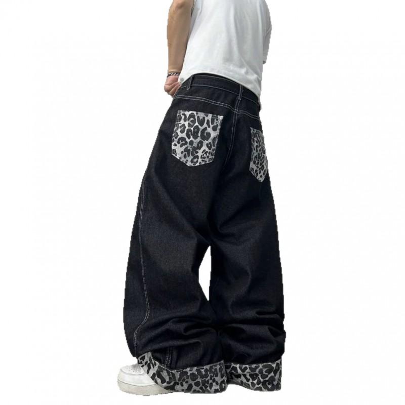 Jeans Rectos de Pierna Ancha de Tiro Alto con Estampado de Leopardo Denim Lavado para Mujer Corte Holgado Pantalones Casuales Otoño 2026