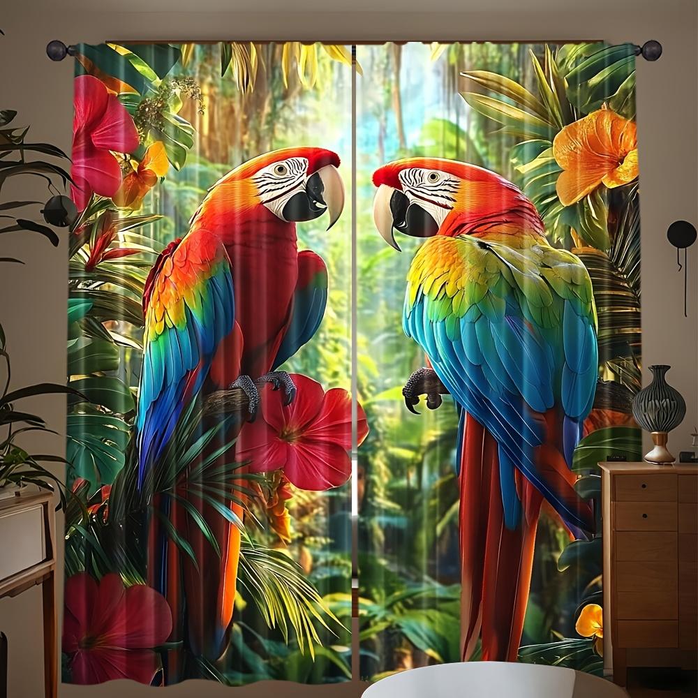 2 Panels Parrot Print Curtains Tropical Jungle Drapes Polyester Living Room Bedroom Home Decor