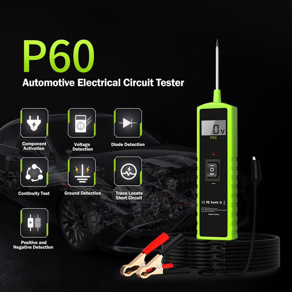 TopDiag P60 Automotive Circuit Tester Car Electrical System Short Tester 6 30V DC with Function LCD Display Flashlight