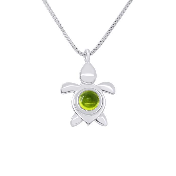 LEA &; ARTHUR - Ciondolo per bambini modello PICCOLA TARTARUGA - Argento sterling 925 rodiato; PIETRA SEMI PREZIOSA “PERIDOTTO”