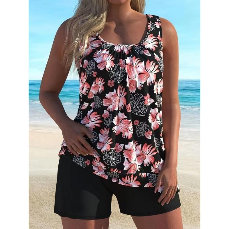 

Summer Tankini Two-piece Swimsuit Women s Vest Four-corner Split Swimsuit XL чорний