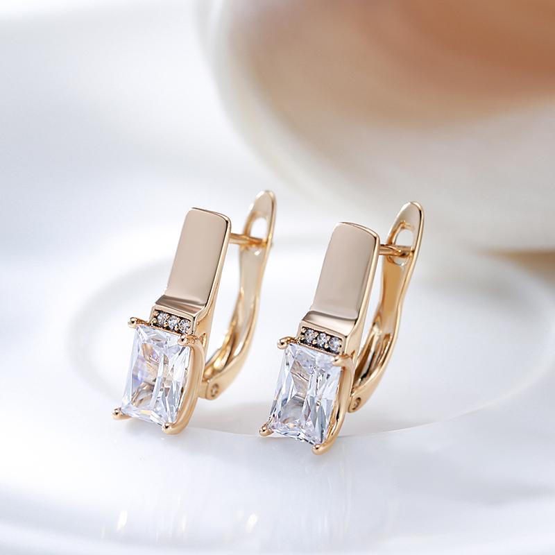 Kienl  Square Natural Zircon Drop Earring For Women  Rose Gold Color Wedding Accessories High Quality Daily Fine Jewelry