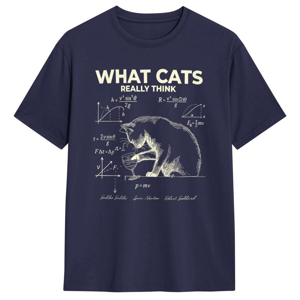 Men Funny Science Physics Cat Meme What Cats Really Think T Shirts Tees Short Sleeve T-Shirt Crewneck Tee Shirt Plus Size 5XL