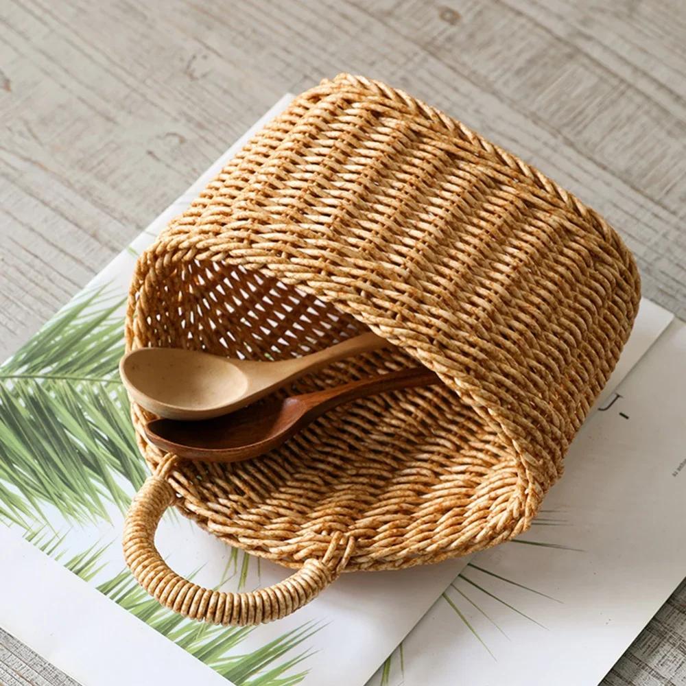 New Hand-woven Kitchen Storage Basket With Handle Woven Hanging Baskets For Fruit Sundries Organizer Plant Decoration Wall Baske