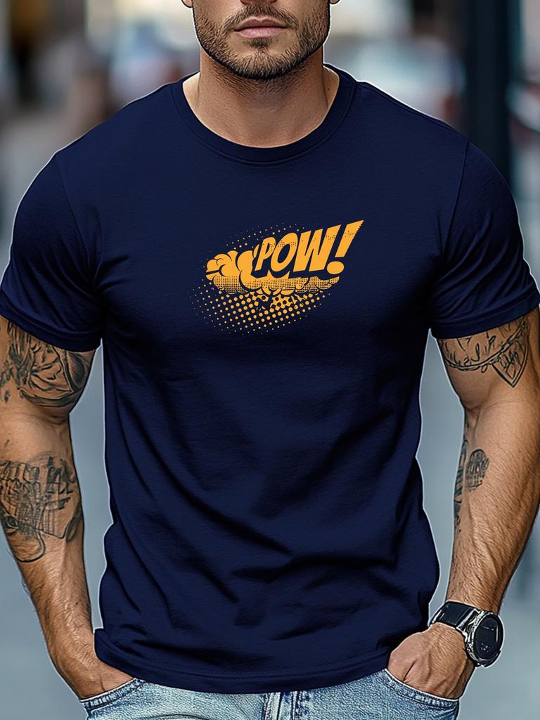 Mens Graphic Tee POW Comic Art Print Short Sleeve Round Neck Breathable Soft Oversized Vibrant Streetwear Daily Tee