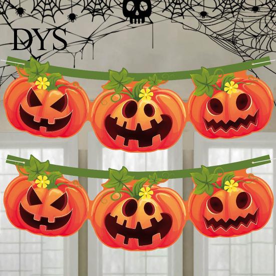 Store Event Decorations Halloween Pumpkin Banner ,Spooky Hanging Garland, Happy Festive Flag Party Decoration for Porch Fence, Photo Setting Backdrop