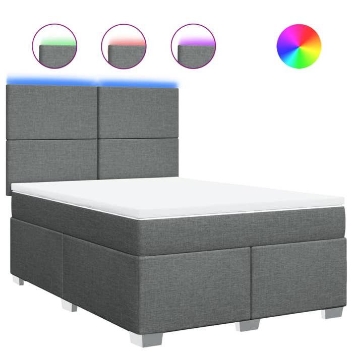 VidaXL Slat Bed Base with Mattress Dark Grey 140x190cm Fabric, Bed, Platform Bed, Panel Bed, Furniture of 3292777