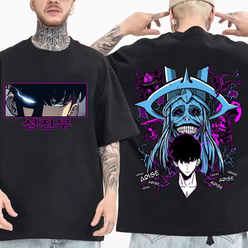 Anime Solo Leveling Sung Jinwoo T-Shirts Men Unisex Harajuku O-Neck Short Sleeve Shirts High Quality T Shirt Male Graphic Shirts