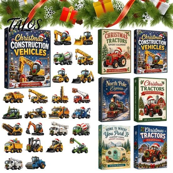 Acrylic Festive Decoration Transportation Vehicles Advent Calendar 2026 for Kids, 24 Day Christmas Countdown Set Eve Surprise with Collectible