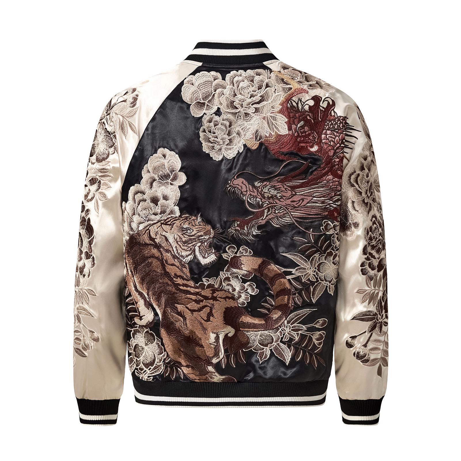 Huaxia Junpin Embroidered Dragon Tiger Baseball Jacket - Heavy Duty Chinese Style Outerwear, S108 M
