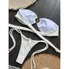 2025 Special Fabric Metal Texture Women's New Solid Color Bikini  Split Swimsuit Nylon Swimsuit