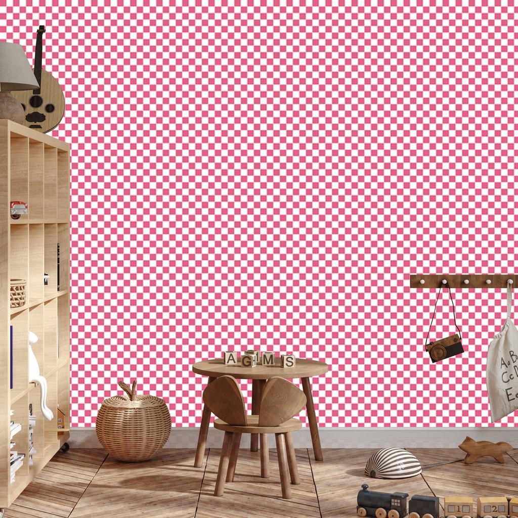 Checkerboard Wallpaper, Powder Pink and White, Clear Detail, 50x1000