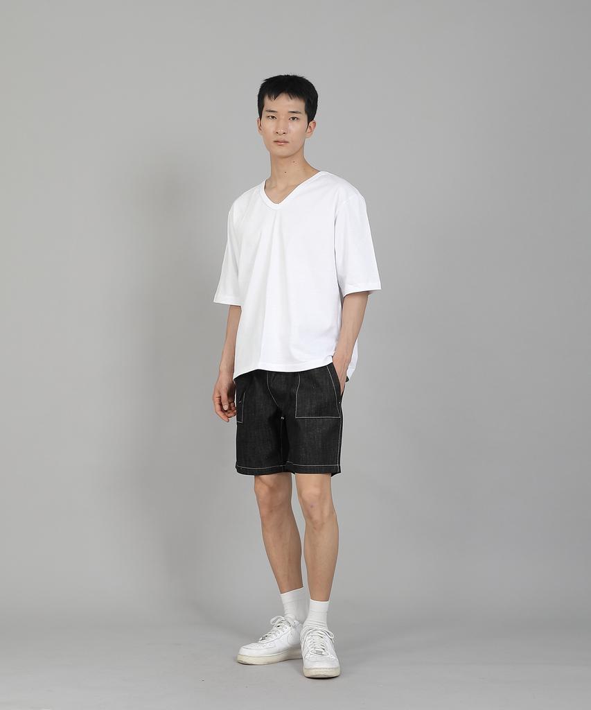 Seinteukeulu Plain V-Neck Half-Sleeve T-Shirt Vhr-895 White