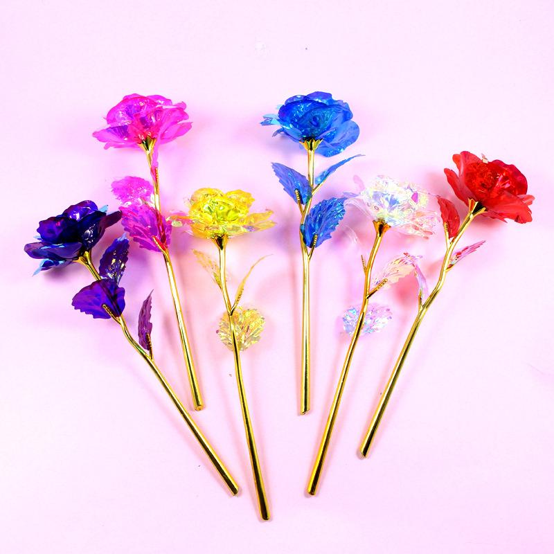 2pcs Led Valentine's Day Mother's Day Gift 24K Foil Plated Roses Artifical Flowers Wedding Decor Lighting Roses Creative Gift